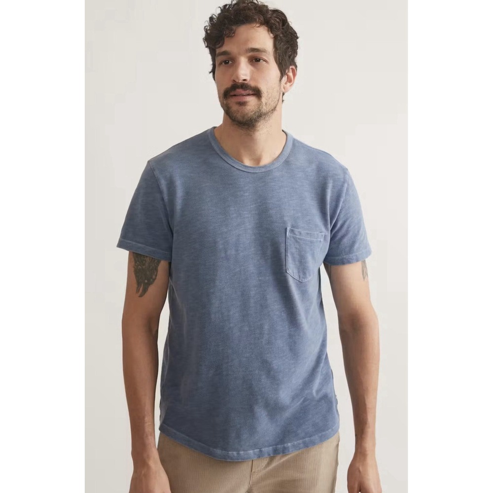 Marine Layer Slub Pocket Tee Mens XL Faded Blue $64 New NWOT Garment Dyed Cotton